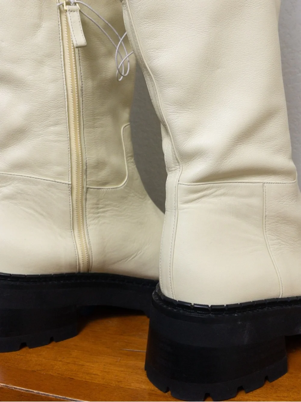 NWT By FAR Russel Lamb Leather Knee High Boot Ivory Chunky Lug Platform Size 38